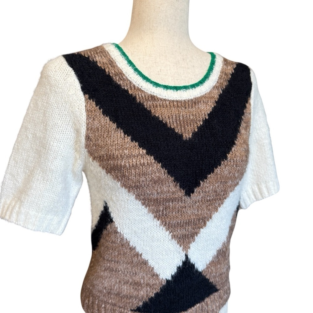 Anthropologie Maeve Chevron Intarsia Shrunken Short-Sleeve Sweater Size S #1700 - Picture 7 of 10